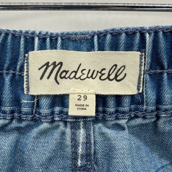 Madewell Denim Paperbag Shorts Windowpane Check Size 29 High Rise Preppy NWOT - Picture 7 of 9